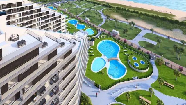 A Ciudad Jardín 4 épület nagy medencéi a Torre la Sal-i strandon