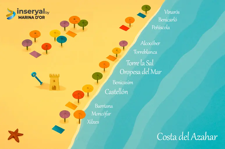 Mapa turístico ilustrado de la Costa de Azahar en Castellón