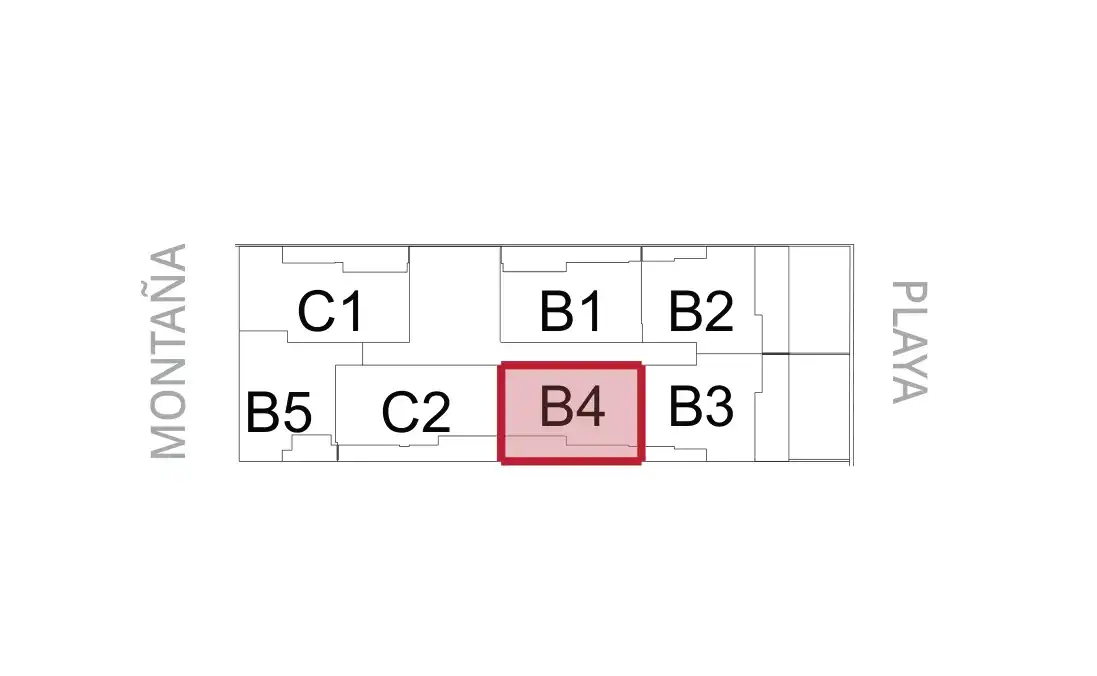 Overzichtsplattegrond van de woning „B4” in het gebouw, Coral 1