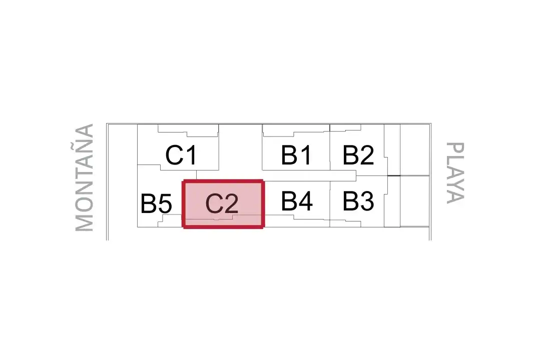 Overzichtsplattegrond van de woning „C2” in het gebouw, Coral 1